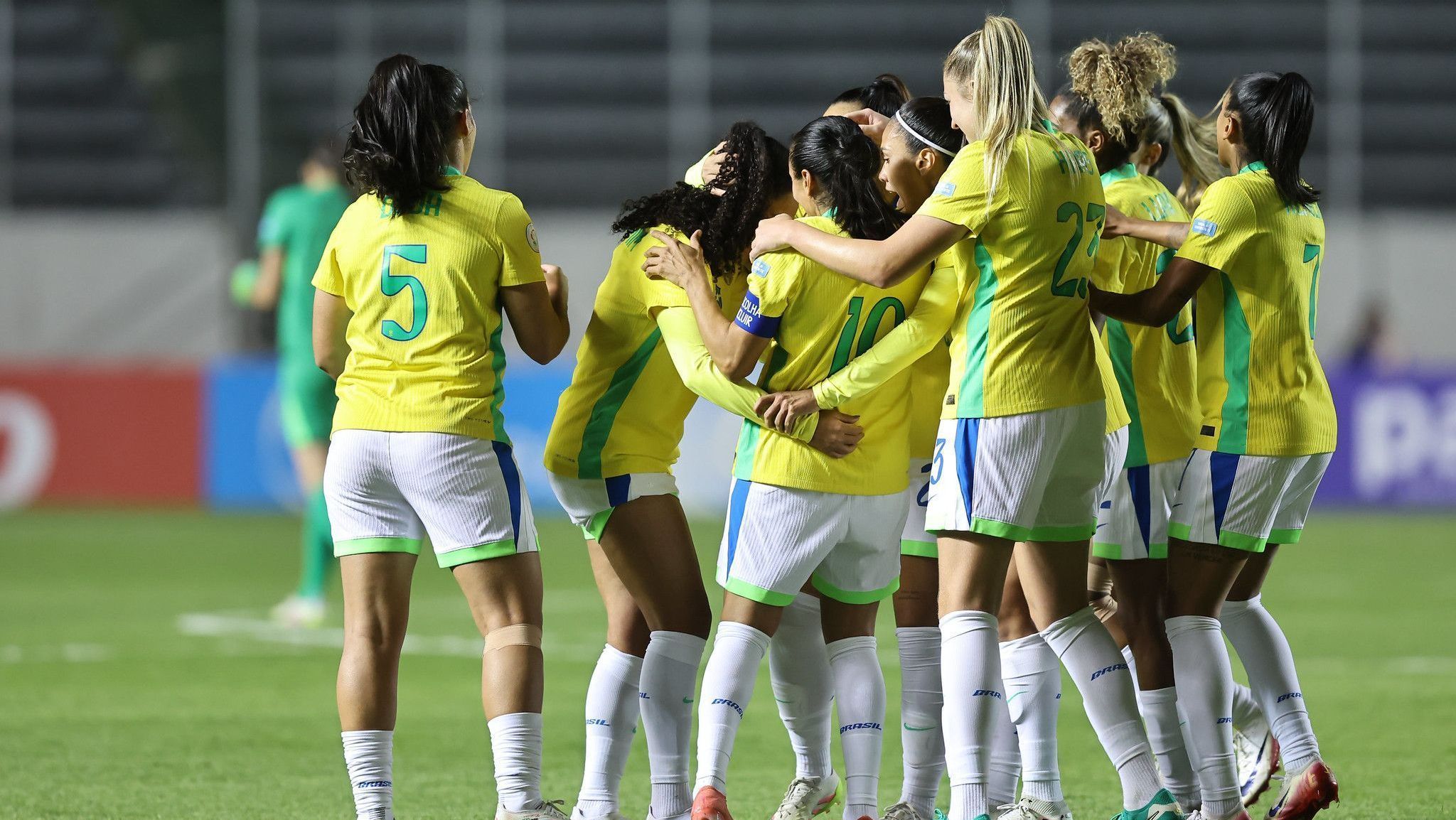 Comemoração das jogadoras do Brasil na Copa América Feminina