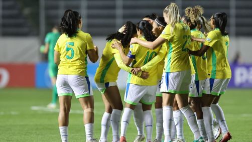 Comemoração das jogadoras do Brasil na Copa América Feminina