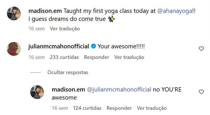 Comentário de Julian McMahon em post da filha emociona fãs • Instagram/Madison McMahon