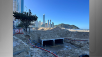Ciclone e ventos causam cratera em obra na praia de Balneário Camboriú
