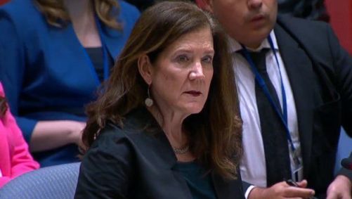 Dorothy Shea, embaixadora dos Estados Unidos, durante reunião no Conselho de Segurança da ONU