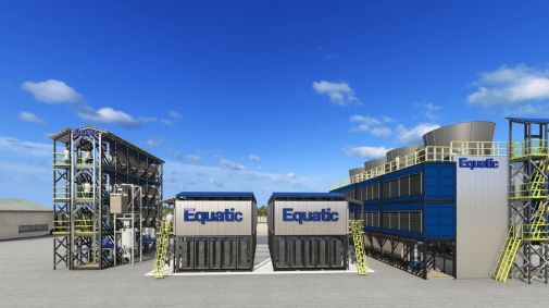 Uma representação da planta de remoção de dióxido de carbono da Equatic, atualmente em construção em Singapura