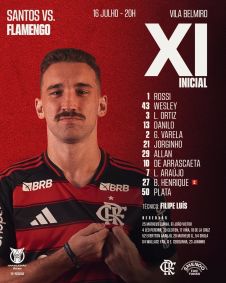 Escalação do Flamengo para o jogo contra o Santos