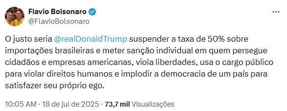 O senador Flávio Bolsonaro (PL-RJ) em suas redes sociais • Reprodução