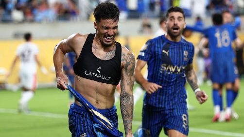 Marcos Leonardo comemora gol heroico do Al-Hilal sobre o Manchester City