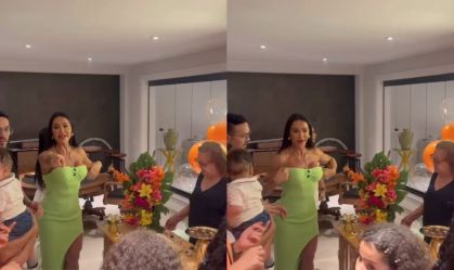 Gracyanne e Belo se reencontram em aniversário da mãe do cantor
