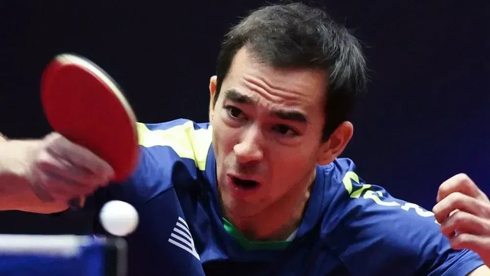 Hugo Calderano durante a disputa do WTT Contender Buenos Aires