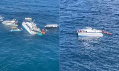 Vídeo: catamarã fica com passageiros à deriva após colidir com barco na BA