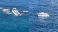 Vídeo: catamarã fica com passageiros à deriva após colidir com barco na BA