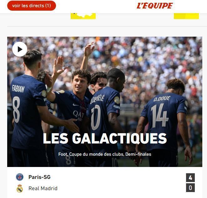 "Os galácticos", manchete do L'Équipe sobre PSG x Real Madrid • Reprodução/L'Équipe