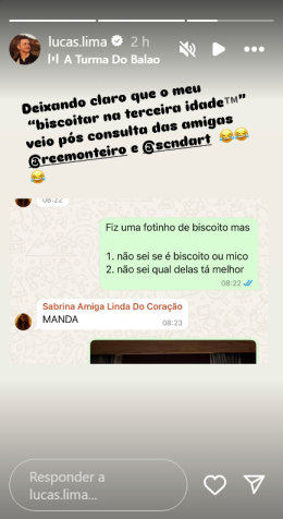 Lucas Lima compartilha mensagem com amigas sobre "biscoitar" na internet • Instagram/ Lucas Lima