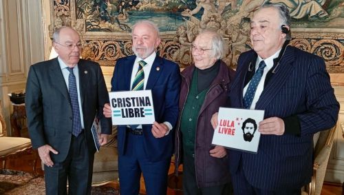 Lula e Mauro Vieira durante encontro com Adolfo Pérez Esquivel, ganhador do prêmio Nobel da Paz de 1980
