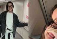 Atriz celebra 1º voo de avião após 7 anos para ir ao casório de Lancellotti