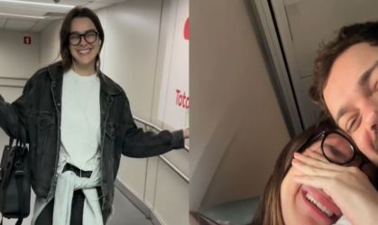 Atriz celebra 1º voo de avião após 7 anos para ir ao casório de Lancellotti