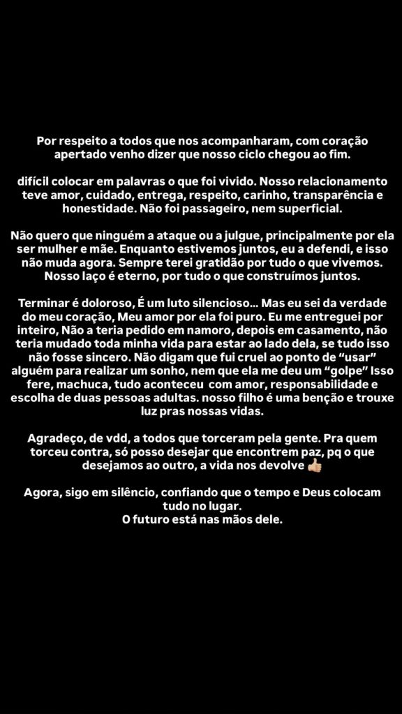 MC Daniel se pronuncia pela primeira vez após fim do noivado com Lorena Maria