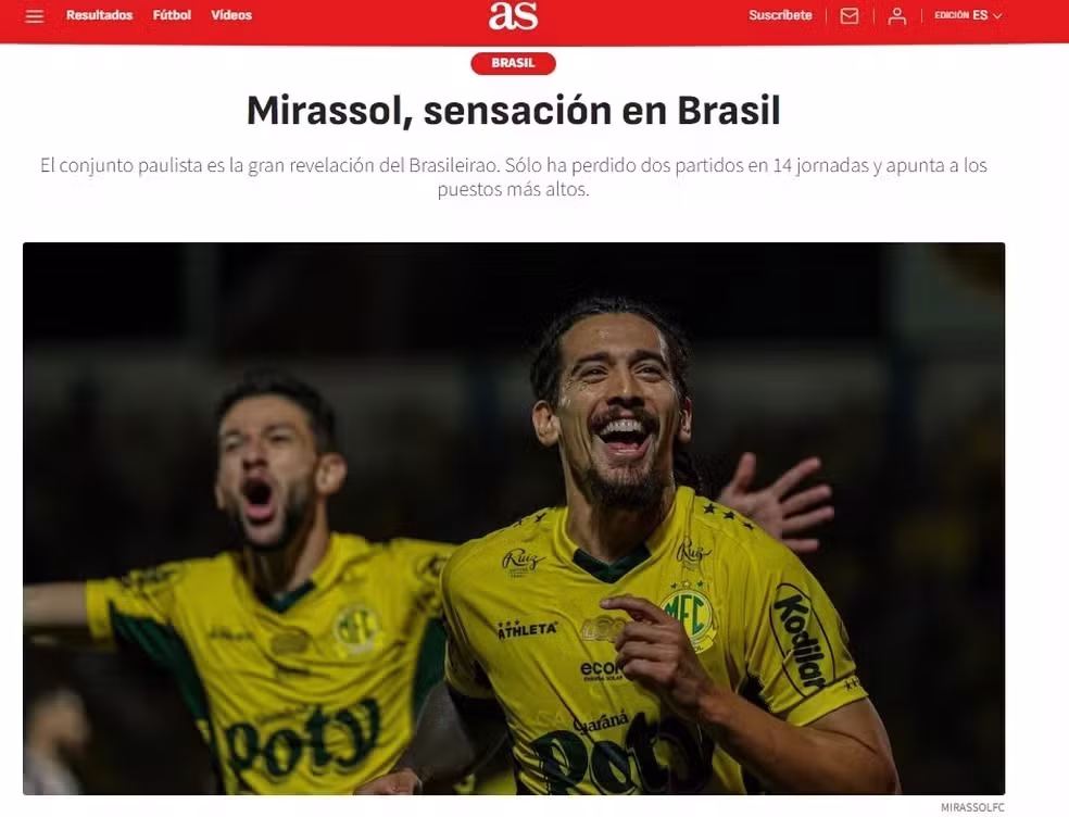 A manchete do As, da Espanha, sobre o Mirassol • Reprodução