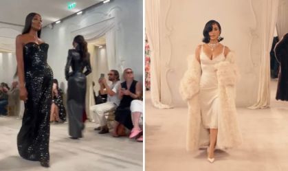 Naomi Campbell e Kim Kardashian cruzam passarela na Semana de Alta-Costura
