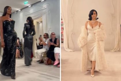 Naomi Campbell e Kim Kardashian cruzam passarela na Semana de Alta-Costura