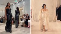 Naomi Campbell e Kim Kardashian cruzam passarela na Semana de Alta-Costura