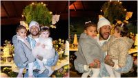 Neymar posa com as duas filhas, Mavie e Helena, em festa de 1 ano da caçula