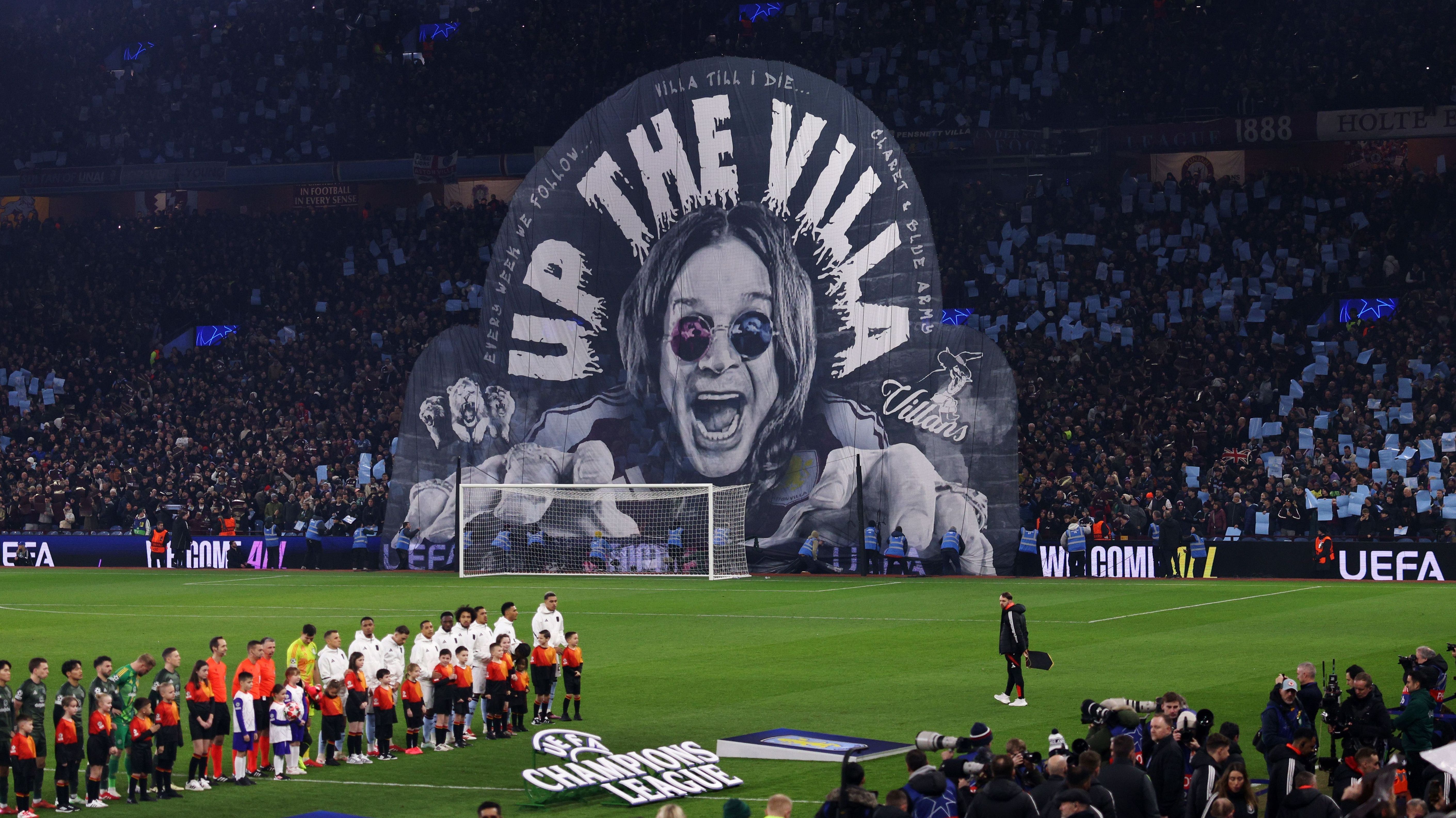 Mosaico da torcida do Aston Villa homenageia Ozzy Osbourne em jogo contra o Celtic pela Champions League