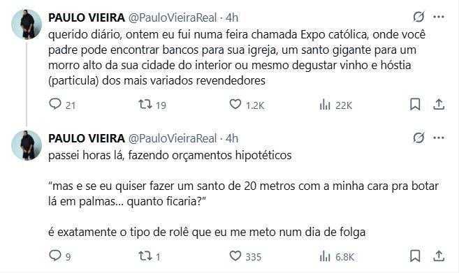 Paulo Vieira conta história inusitada que viveu em São Paulo • X/Paulo Vieira