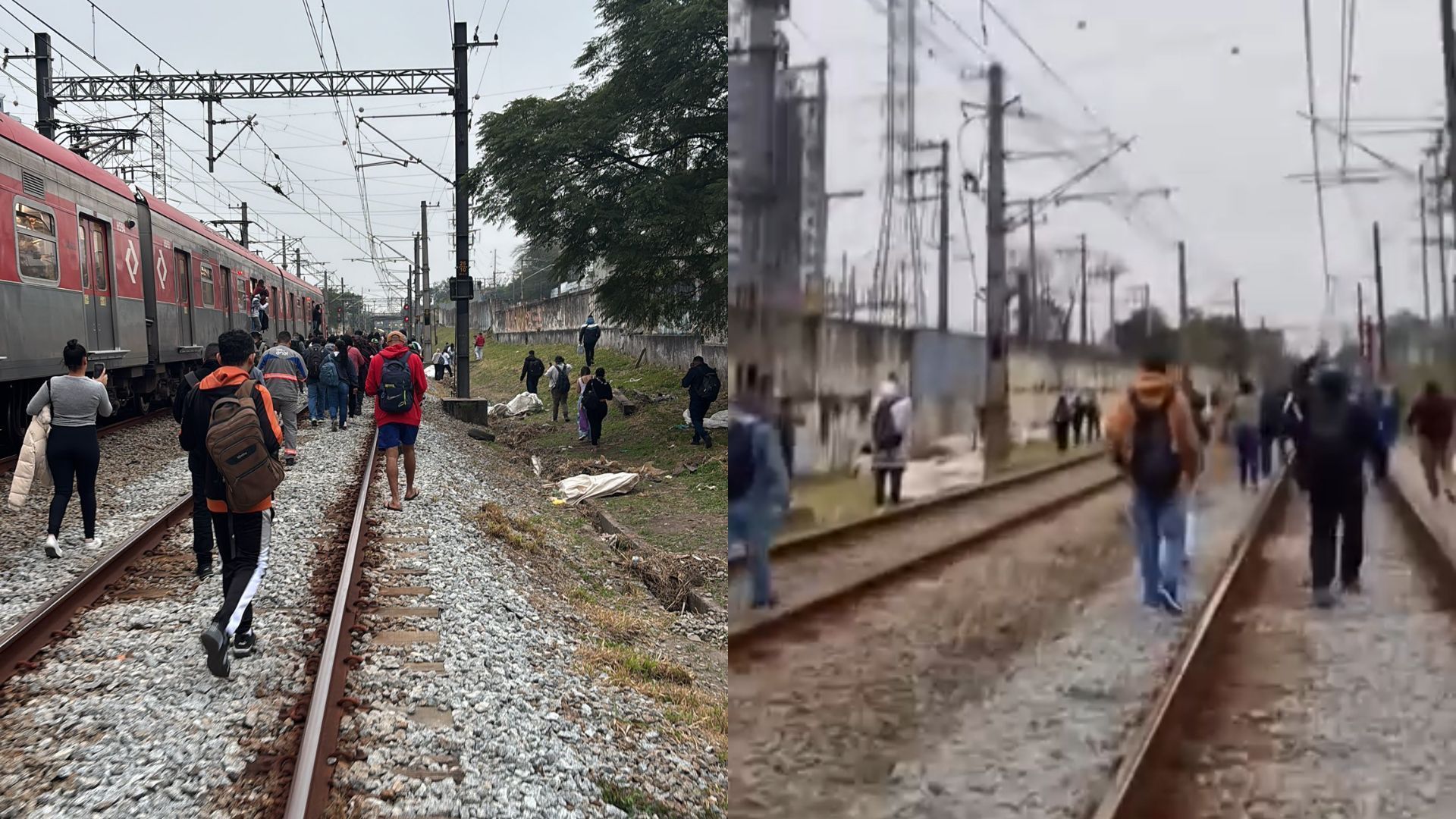 Falha na linha 12-Safira da CPTM faz passageiros caminharem pelos trilhos