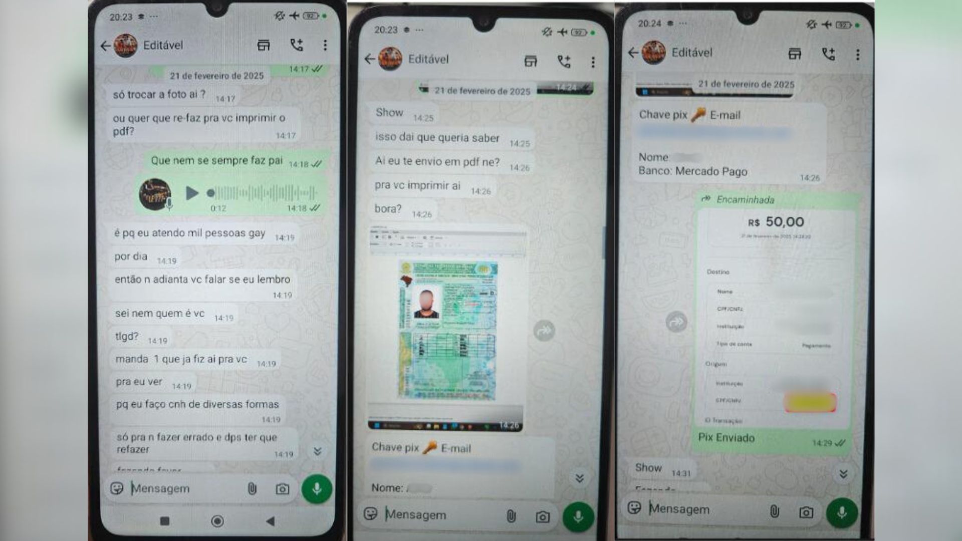 Conversas revelaram que o suspeito também era responsável por uma gráfica clandestina, onde, segundo a polícia, fabricava documentos falsos, além de criar e fraudar documentos digitais • Reprodução/PCES