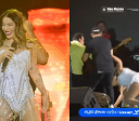 Walkyria Santos, ex-Magníficos, cai no palco após invasão de fã; veja