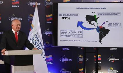 Ministro do Interior, Justiça e Paz da Venezuela, Diosdado Cabello, em coletiva de imprensa, em 25 de agosto de 2025.