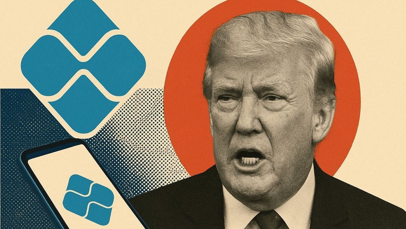 Ilustração gráfica de Donald Trump com o logo do Pix