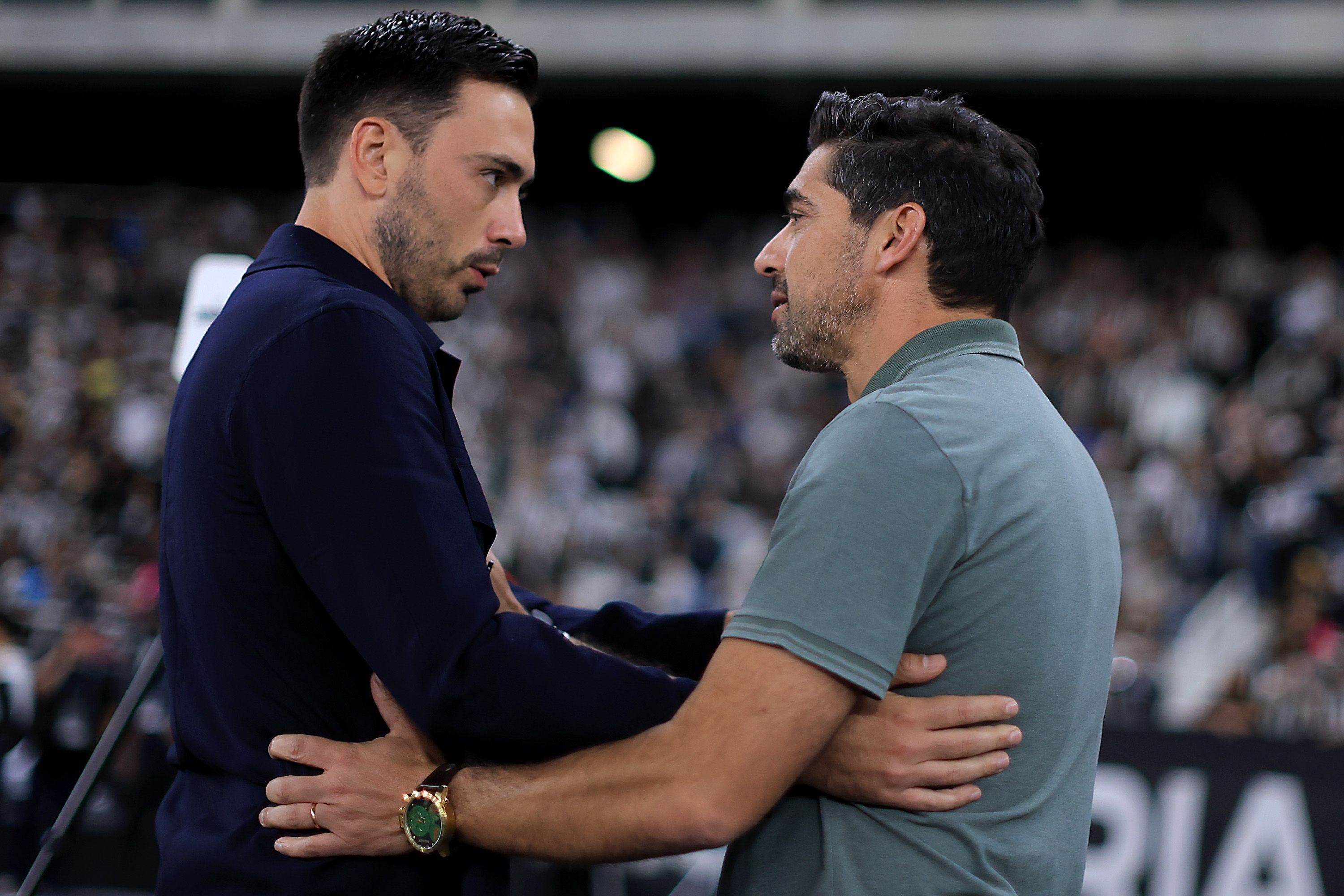 Davide Ancelotti e Abel Ferreira antes de Botafogo x Palmeiras