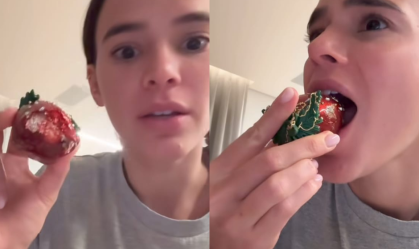Bruna Marquezine ganha caixa de morango do amor de luxo e conta o que achou