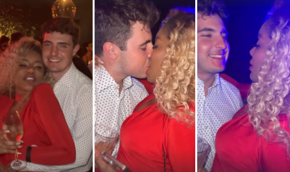 Cariúcha e filho do Gugu são vistos aos beijos em festa de João Silva