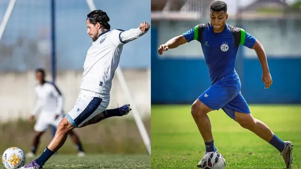 Volante Gustavo Nicola, do CSA, e meia Vitinho, do Confiança