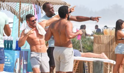 Usain Bolt se diverte com Cauã Reymond em gravações de "Vale Tudo"; veja