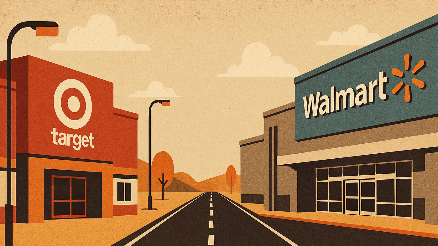 Ilustração de lojas da Target e do Walmart