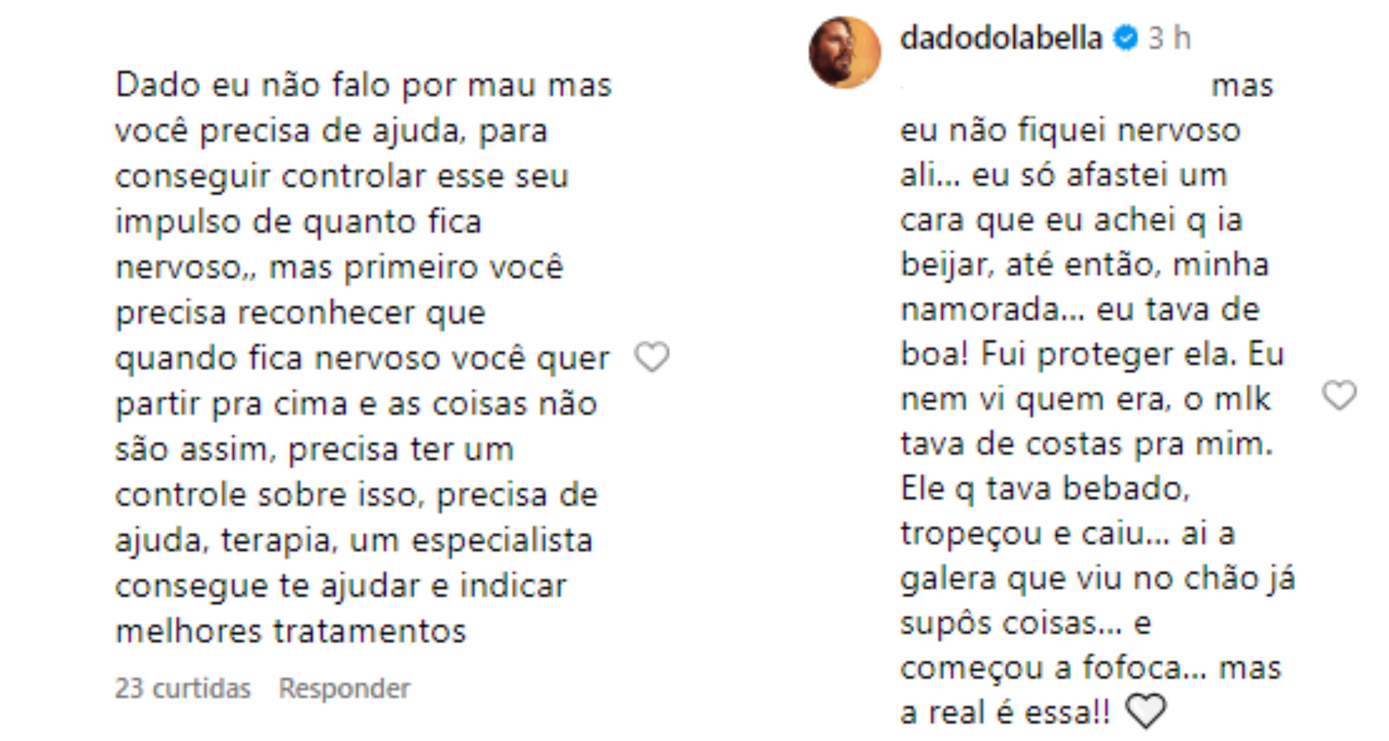 Dado Dolabella respondeu seguidores em seu perfil no Instagram • Instagram/Dado Dolabella