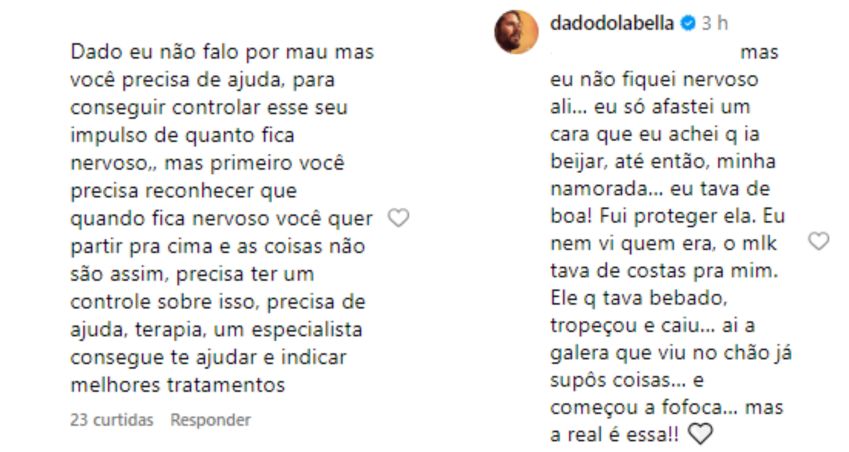 Dado Dolabella respondeu seguidores em seu perfil no Instagram • Instagram/Dado Dolabella