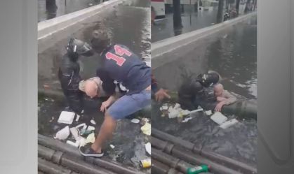 Vídeo: idoso cai em canal durante fortes chuvas e alagamentos em Santos