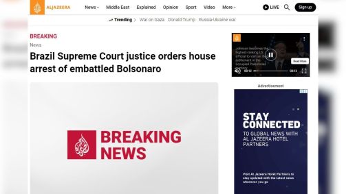 Al Jazeera repercute decreto de prisão domiciliar de Jair Bolsonaro