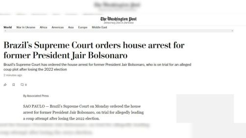Washington Post repercute decreto de prisão domiciliar de Jair Bolsonaro