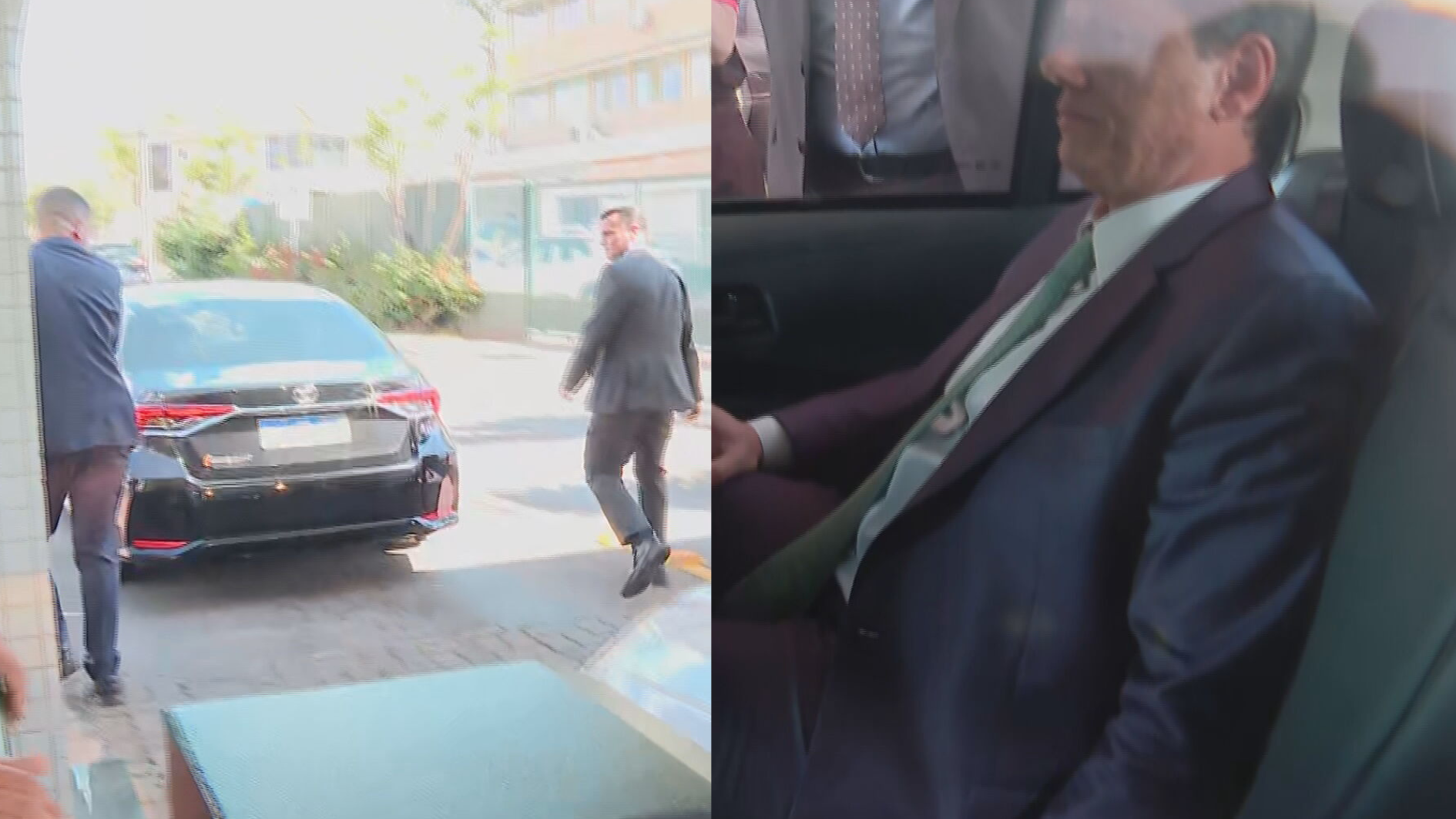 O governador de São Paulo, Tarcísio de Freitas (Republicanos) chegando para visitar o ex-presidente Jair Bolsonaro, em prisão domiciliar • Reprodução/CNN