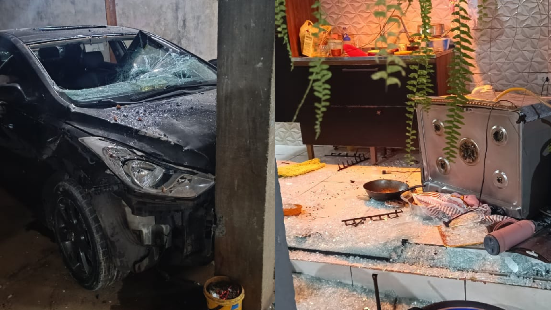 Homem jogou carro contra a própria casa
