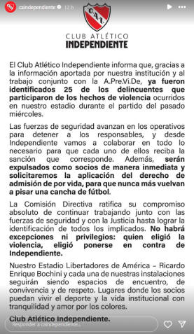 Independiente bane 25 torcedores por briga de torcidas • Reprodução