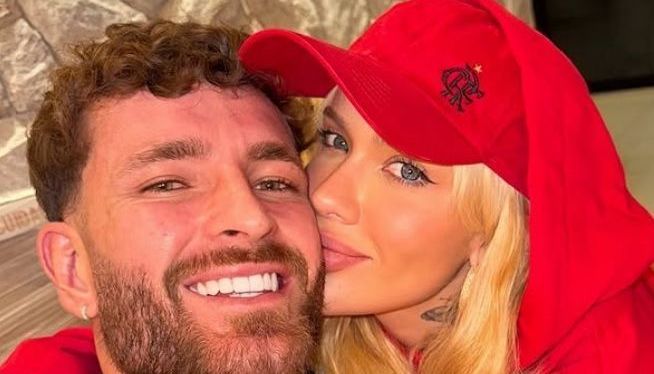 Léo Pereira e Karoline Lima após jogo do Flamengo