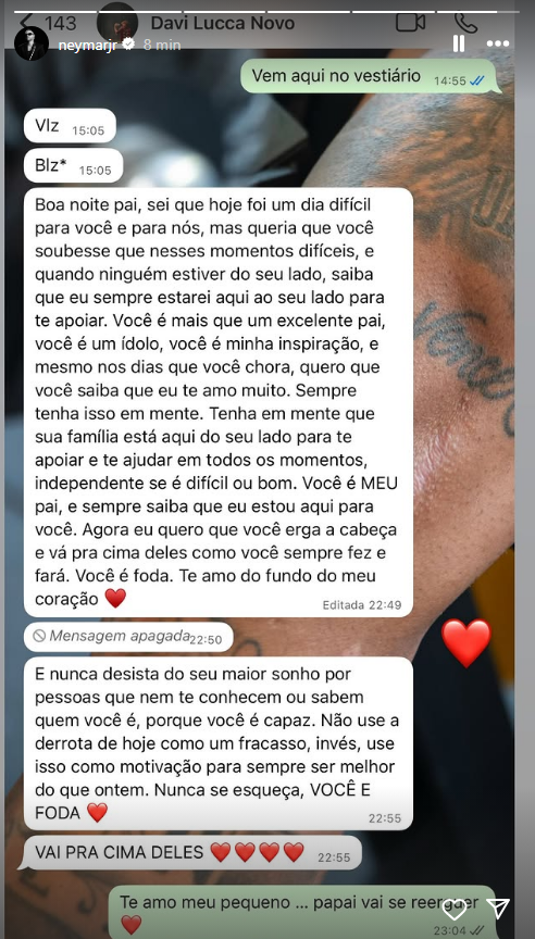 Davi Lucca manda mensagem para o pai após Santos ser goleado pelo Vasco
