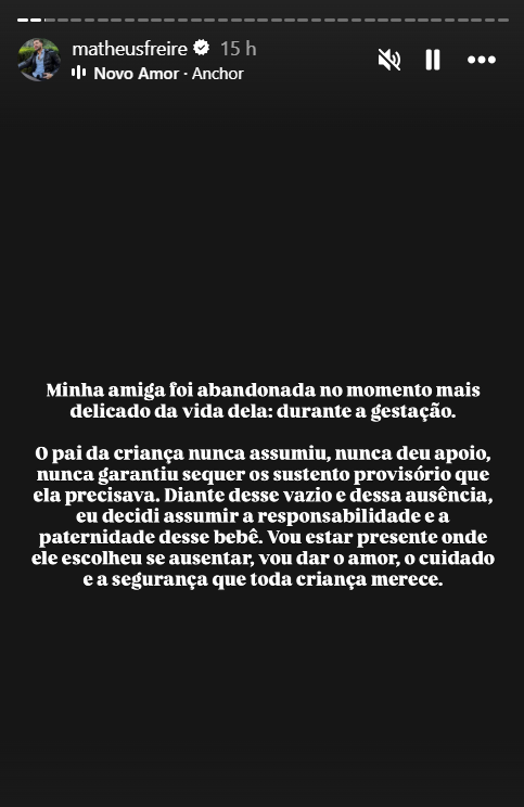 Matheus Freire anunciou a novidade em seu perfil no Instagram • Instagram/Matheus Freire