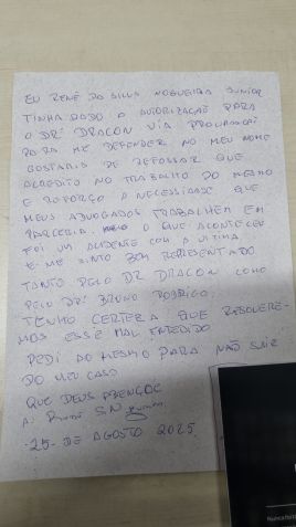 Carta do empresário que matou gari • Reprodução/Itatiaia