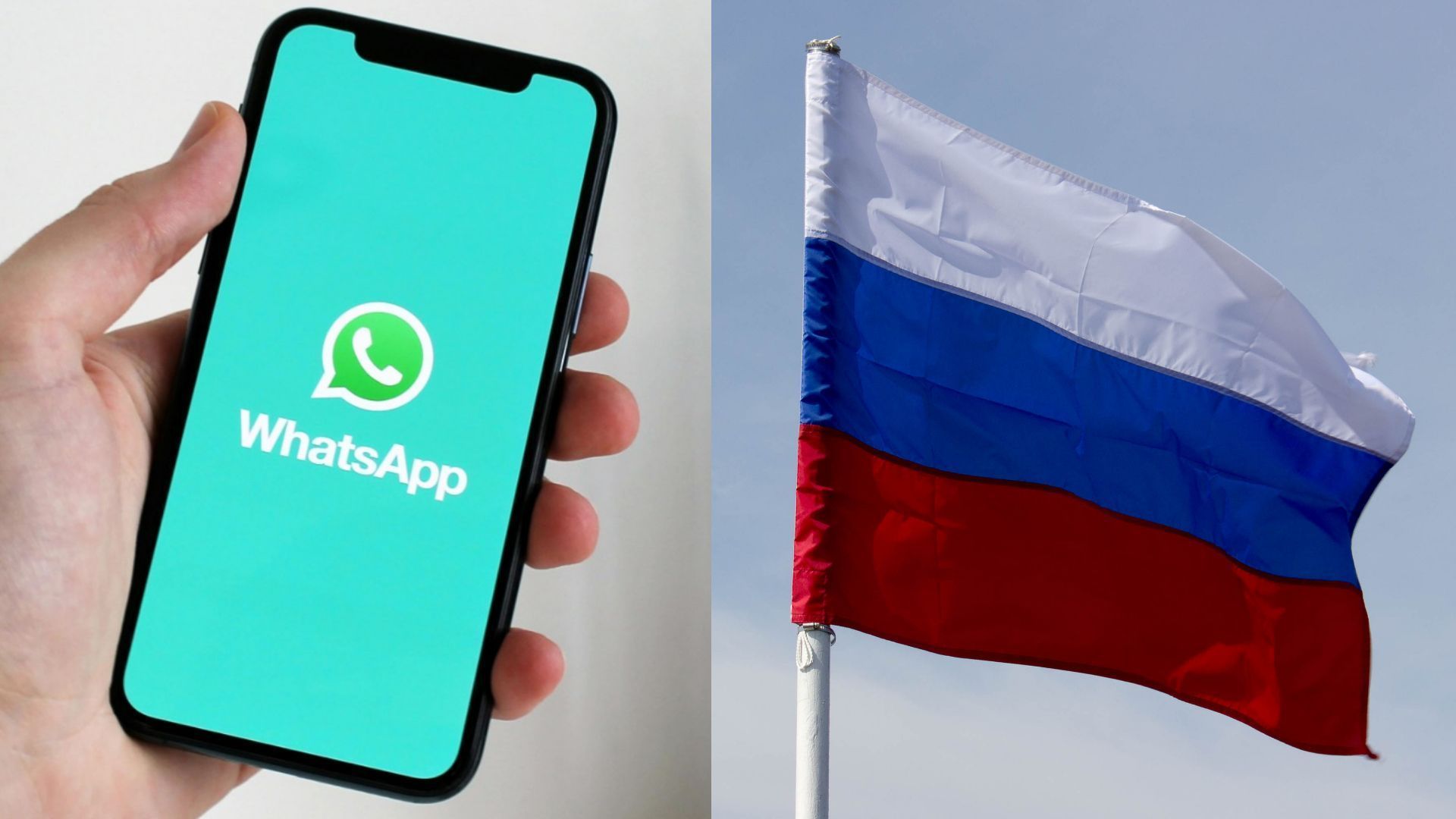 Montagem com logo do Whatsapp e bandeira da Rússia